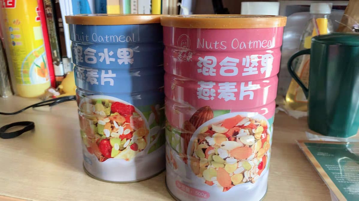 Review set ngũ cốc fruit oatmeal xanh biển và hồng nội địa Trung 
